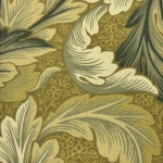  William Morris Leaf BH3112F_GreyGold A warm beige base enriched with gold beige, soft blue accents, and ...