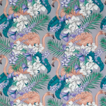 Matthew Williamson Flamingo Club Fabric F6790-05 Lavender/Ivory/Pale Electric Blue/Teal