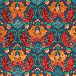  Viceroy Fabric F6943-03 Navy/Crimson/Orange