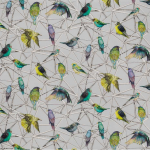 Osborne & Little Aviary Fabric F7011-01 Colourful birds in multicoloured shades of green, yellow, violet, a...