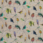 Osborne & Little Aviary Fabric F7011-02 Colourful birds in multicoloured shades of green, blue, and purple ...