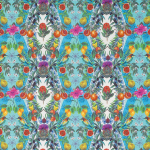 Matthew Williamson Talavera Fabric F7242-01 Persian blue and turquoise on a stone background