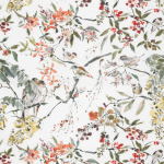 Nina Campbell Penglai Fabric NCF4171-02 Charcoal/Sage/Coral