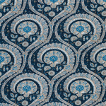 Nina Campbell Les Indiennes Fabrics NCF4330-05 blue, white and taupe on a navy background